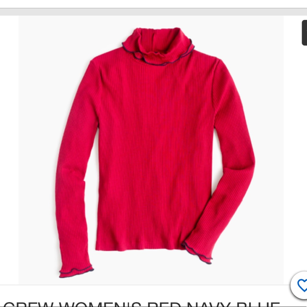 J Crew Ribbed Red Turtleneck with Navy Details